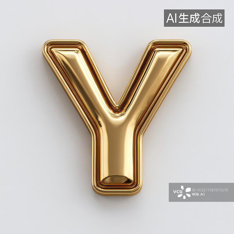 【AI数字艺术】金色立体大写字母Y图片素材