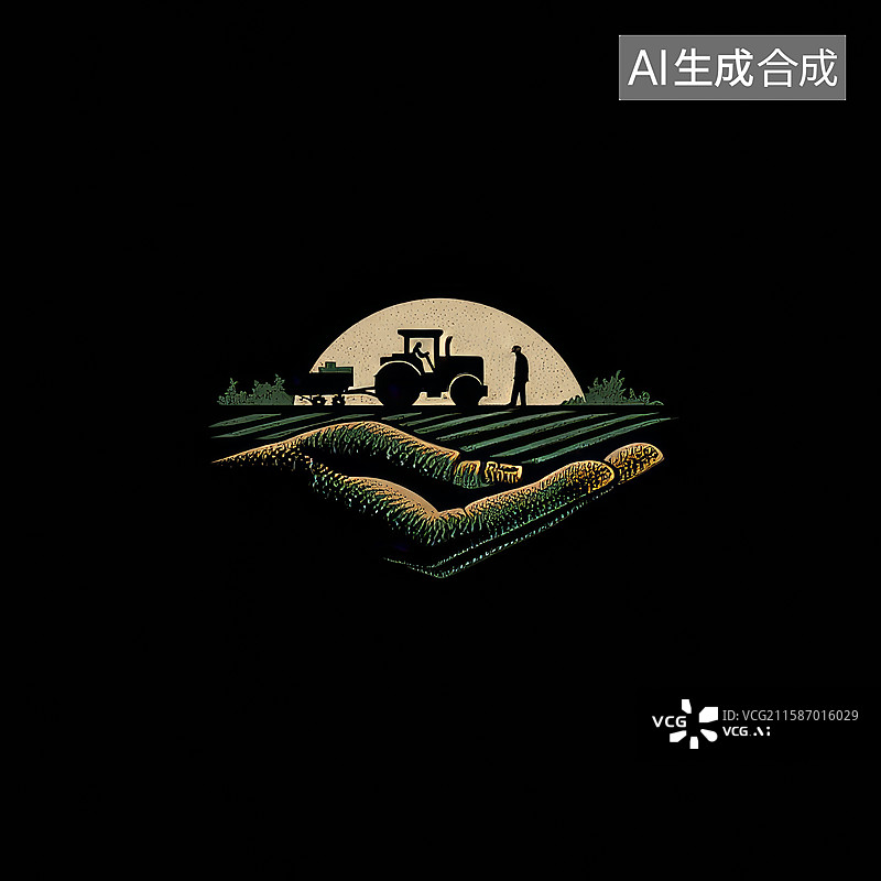 【AI数字艺术】手托农田与拖拉机的农业象征图标图片素材