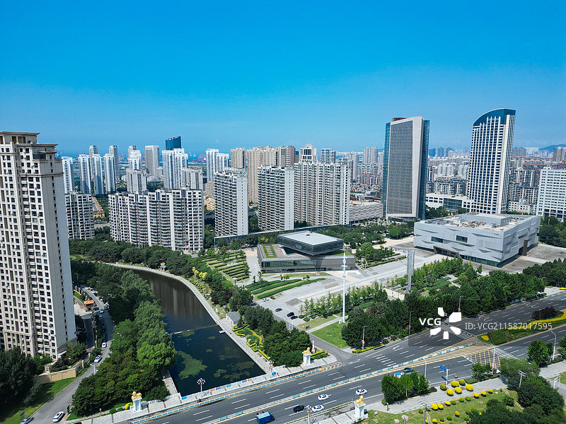 营口市 鲅鱼圈区 辽东湾 月亮湖 港口 航拍图片素材