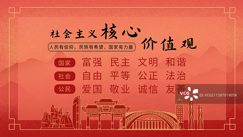 昆明中国风社会主义核心价值观海报图片素材