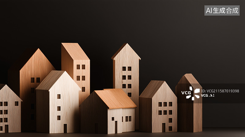 【AI数字艺术】黑色背景下的模型住宅特写镜头图片素材