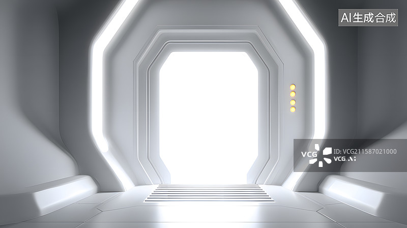 【AI数字艺术】明亮光线下飞船入口舱门开启场景图片素材