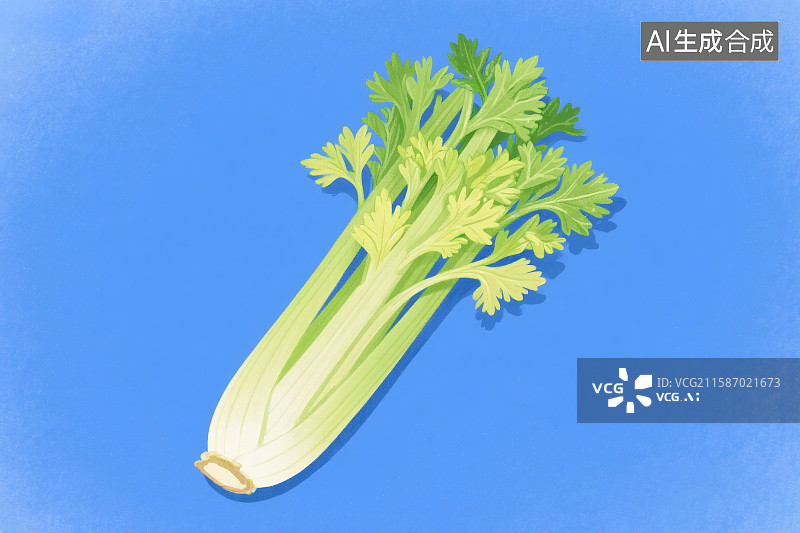 【AI数字艺术】蓝色背景，手绘风格，清爽的蔬菜，西芹图片素材