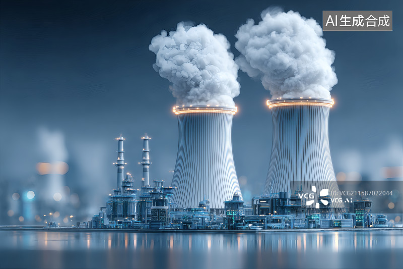 【AI数字艺术】一座火力发电厂，巨大的烟囱冒着浓烟图片素材
