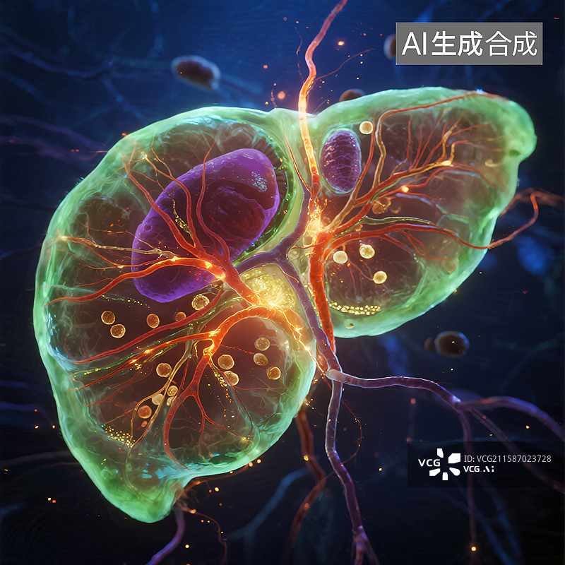 【AI数字艺术】生命脉动：科幻肝脏之光图片素材