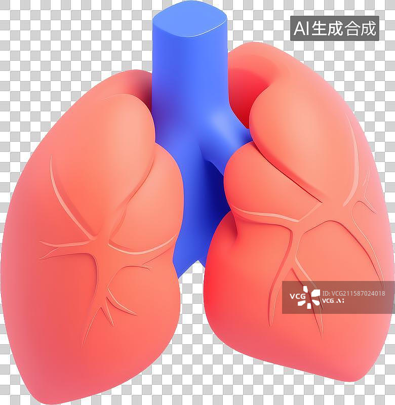 【AI数字艺术】一个3D卡通红色肺部图标图片素材