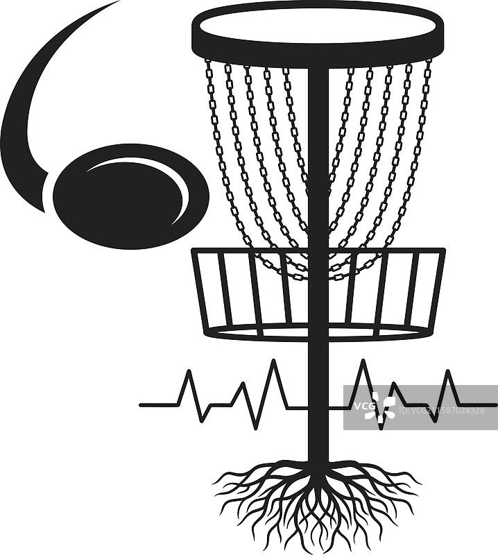 飞盘高尔夫球篮与飞盘剪影图片素材