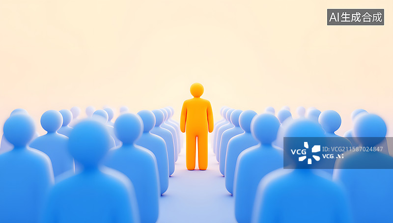 【AI数字艺术】一位橙色人物在蓝色群体中脱颖而出图片素材