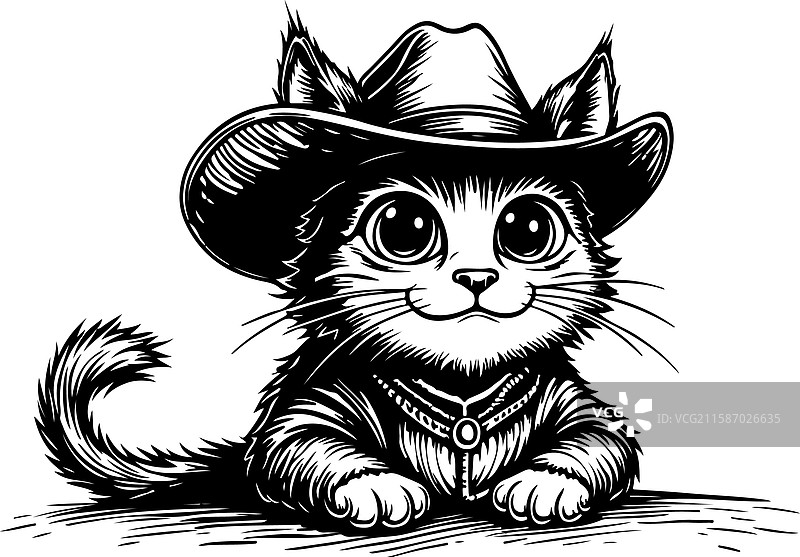 卡通猫牛仔戴着西部帽子的形象图片素材