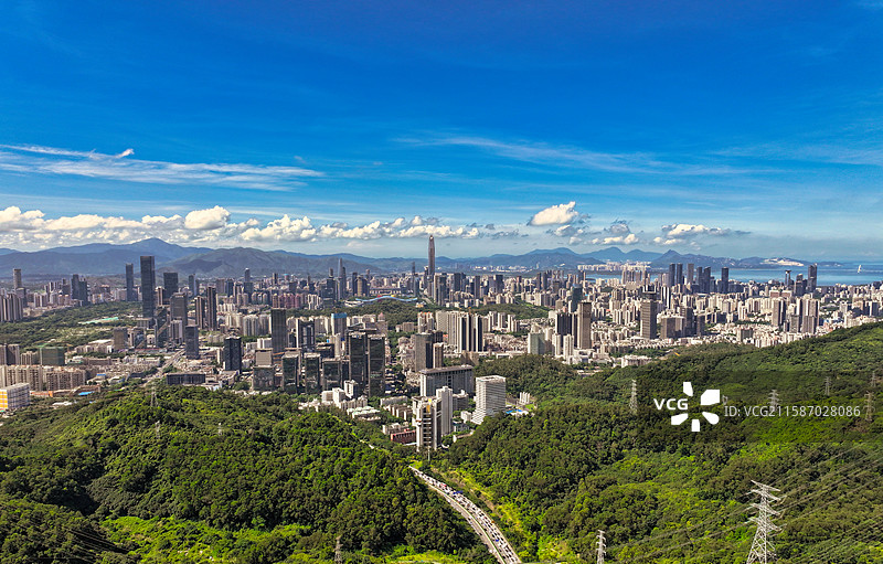 梅林关过肩视角深圳 CBD 航拍图图片素材