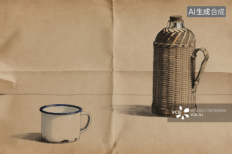 【AI数字艺术】牛皮纸上的老物件, 怀旧的时代感图片素材