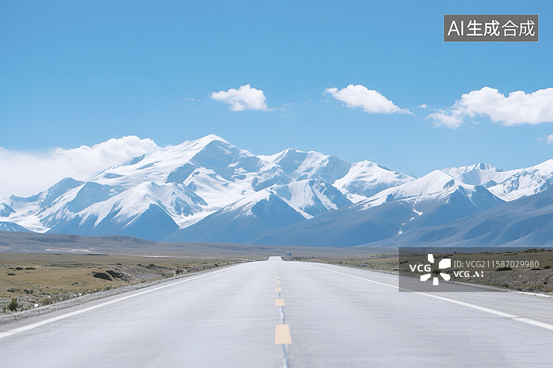 【AI数字艺术】冬日雪山公路风景图图片素材