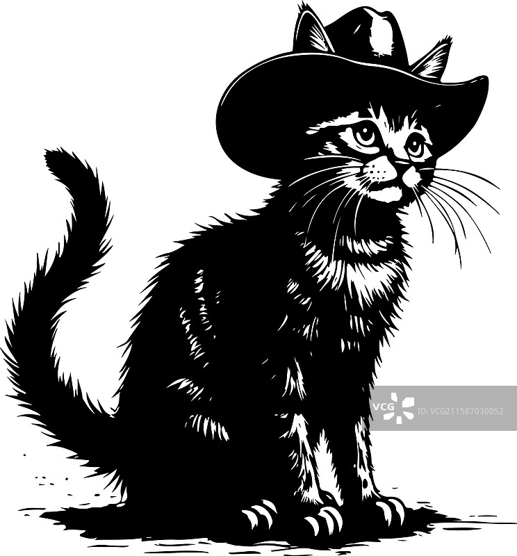 穿着西部服装的卡通牛仔猫图像图片素材