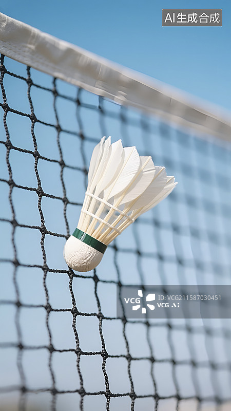 【AI数字艺术】羽毛球挂在羽毛球网上的画面图片素材