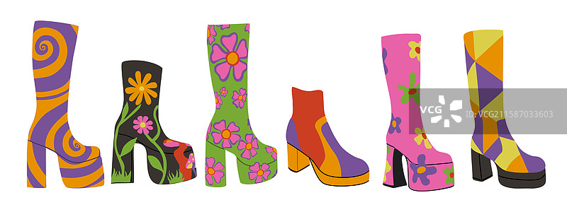 一套复古70年代的厚底靴图片素材
