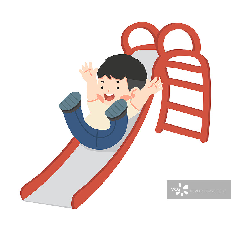 孩子在游乐场快乐地玩滑梯图片素材
