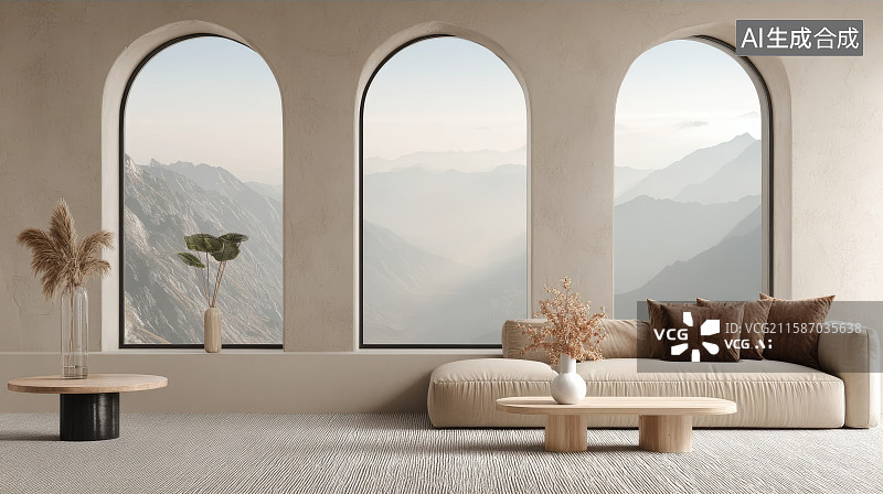 【AI数字艺术】北欧风现代室内空间，家居，卧室客厅，沙发，样板间图片素材