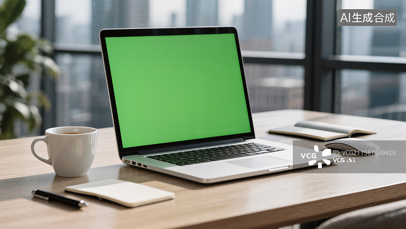 【AI数字艺术】职场办公绿幕电脑场景图片素材
