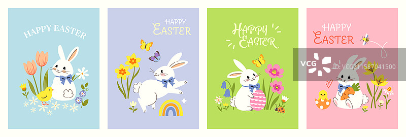 复活节彩色可爱兔子卡片模板图片素材