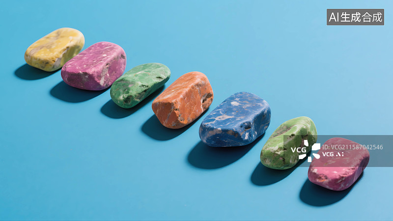 【AI数字艺术】排列整齐的彩色石头3D插画图片素材