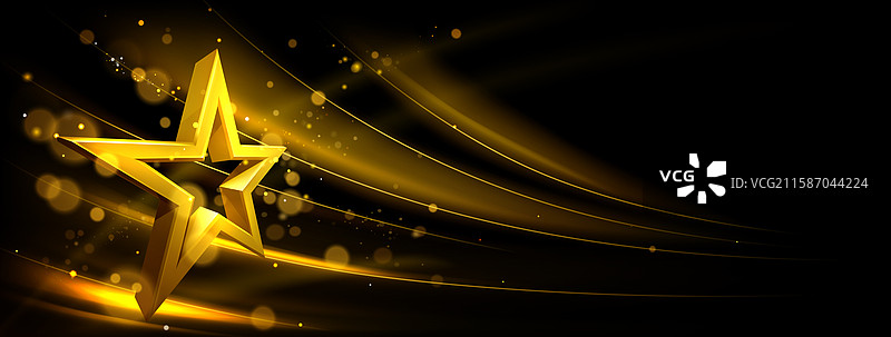 金色星星在黑色背景上发光孤立。图片素材