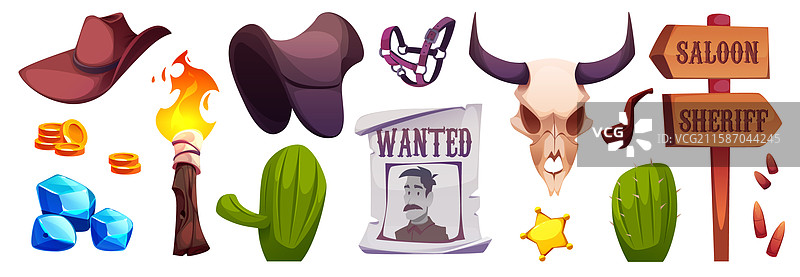 西部牛仔卡通元素套装图片素材
