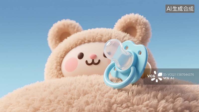 【AI数字艺术】安抚奶嘴与毛绒玩具3D卡通插画图片素材