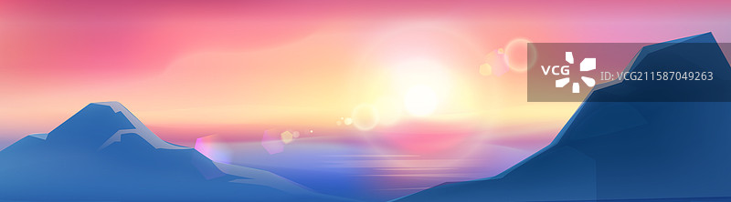 日出景观与紫色山峰图片素材