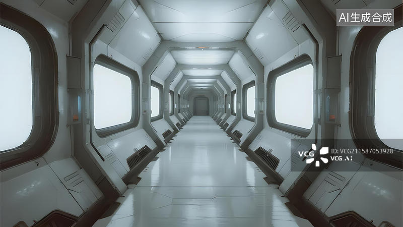 【AI数字艺术】未来科技走廊，明亮宽敞的通道图片素材