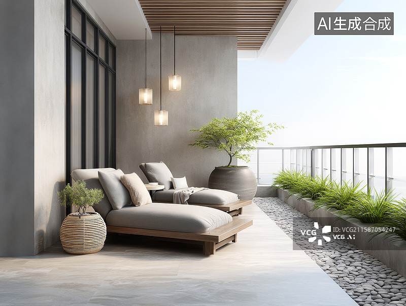 【AI数字艺术】现代简约阳台休闲图片素材