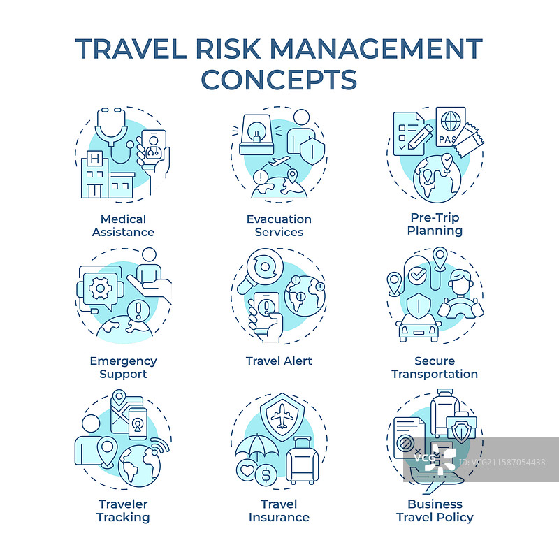 旅行风险管理软蓝色概念图标图片素材