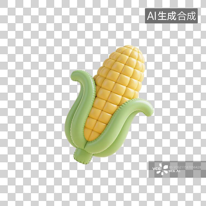 【AI数字艺术】3D渲染，膨胀充气风格，气球，玉米，食品免抠元素图片素材