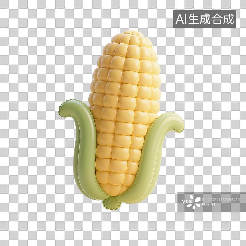 【AI数字艺术】3D渲染，膨胀充气风格，气球，玉米，食品免抠元素图片素材