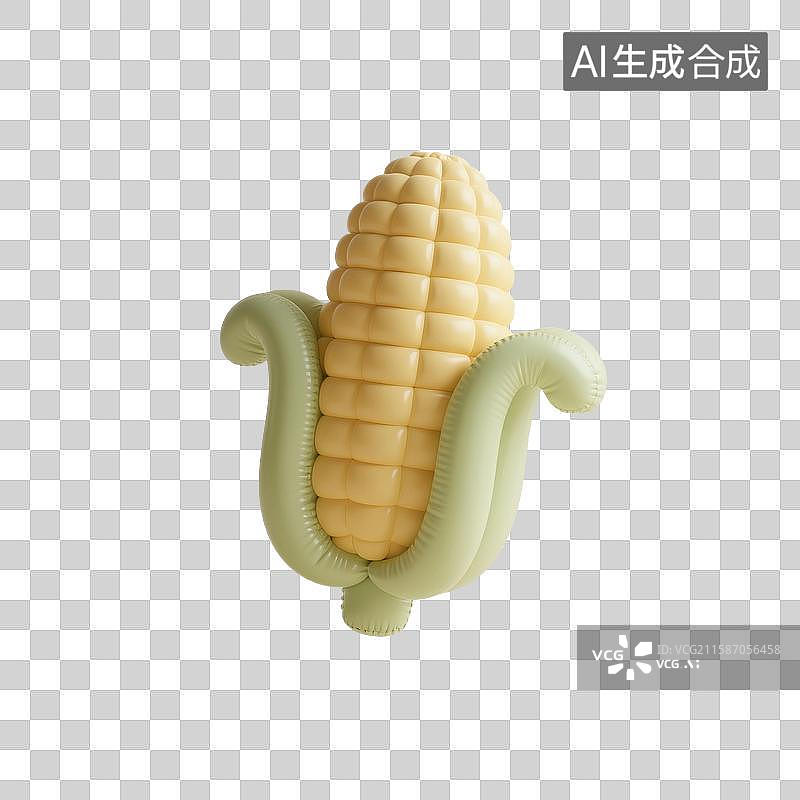 【AI数字艺术】3D渲染，膨胀充气风格，气球，玉米，食品免抠元素图片素材