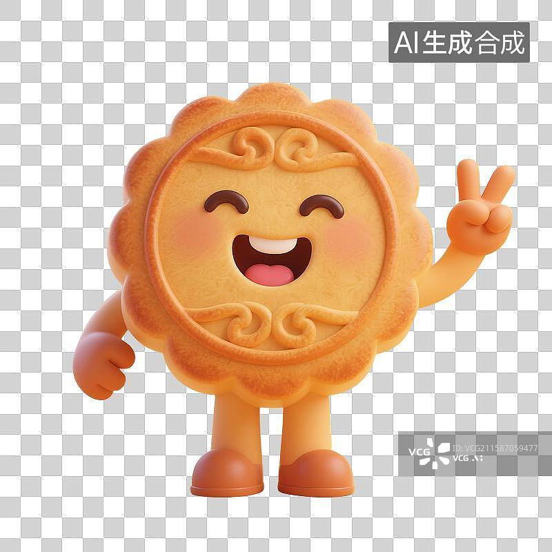 【AI数字艺术】3D渲染，卡通月饼，拟人月饼，可爱的中秋节免抠元素图片素材