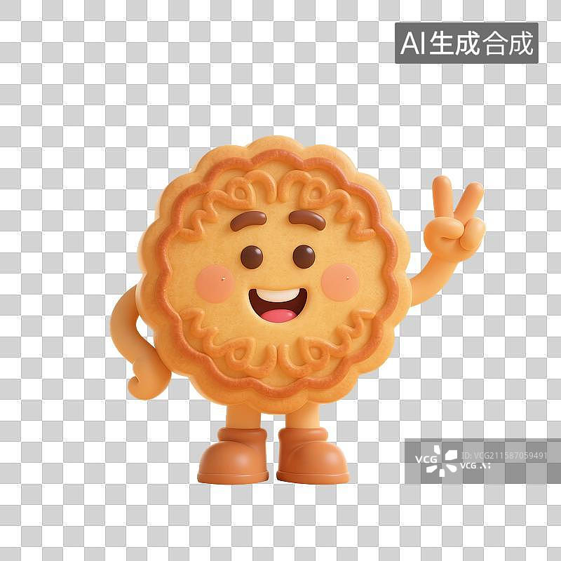 【AI数字艺术】3D渲染，卡通月饼，拟人月饼，可爱的中秋节免抠元素图片素材