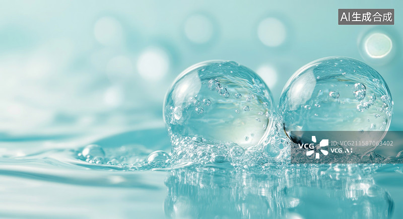 【AI数字艺术】透明气泡水分子SPA医疗美容背景图片素材