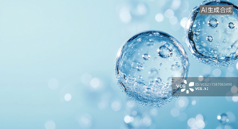 【AI数字艺术】透明气泡水分子SPA医疗美容背景图片素材