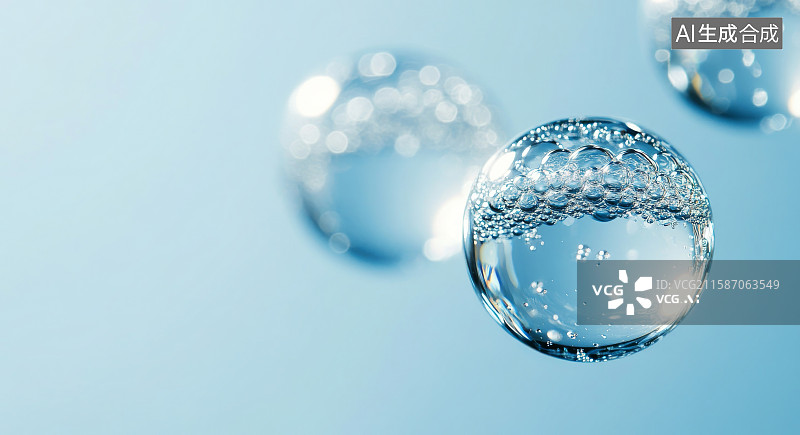 【AI数字艺术】透明气泡水分子SPA医疗美容背景图片素材