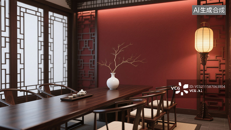 【AI数字艺术】禅意东方茶室一隅图片素材