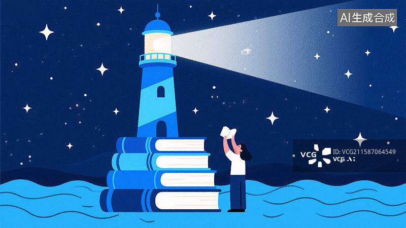 【AI数字艺术】知识灯塔照亮前程图片素材