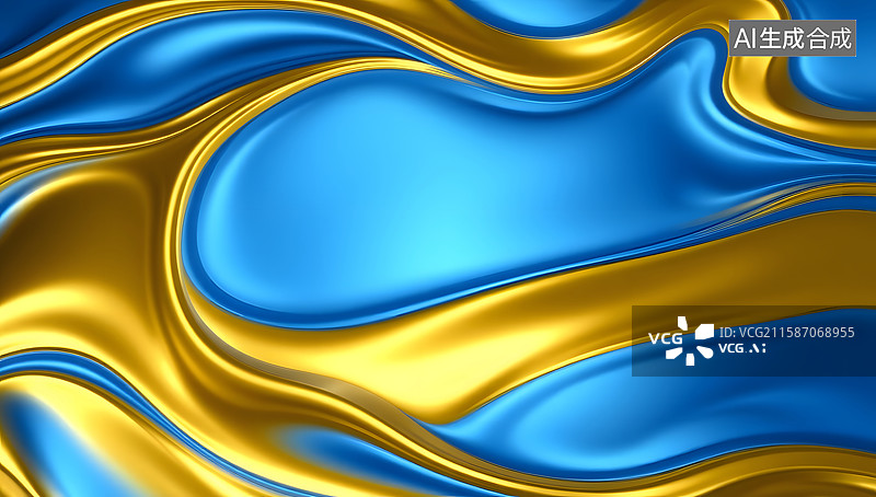 【AI数字艺术】抽象蓝金色纹理的科技感背景图片素材
