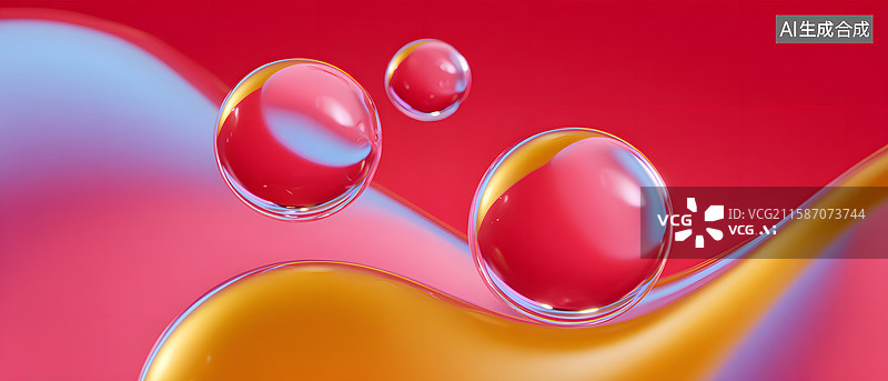 【AI数字艺术】红色背景液体泡泡抽象艺术场景图片素材