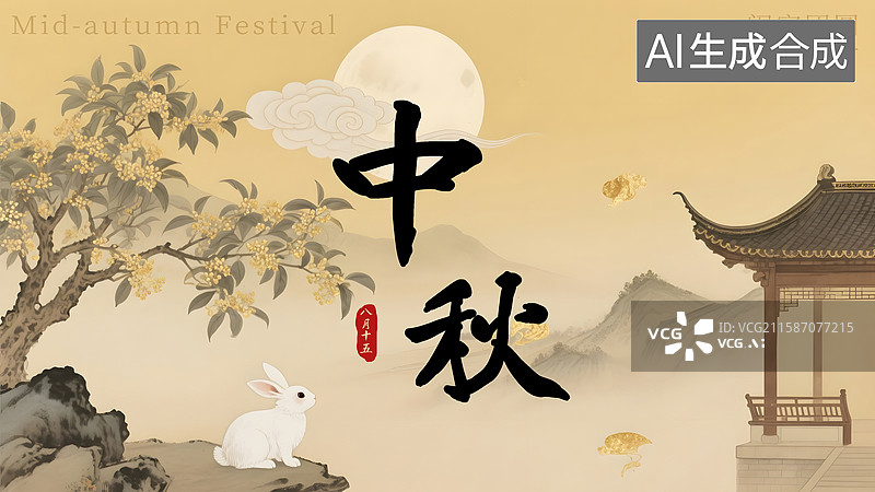 【AI数字艺术】中秋节新中式国风海报图片素材
