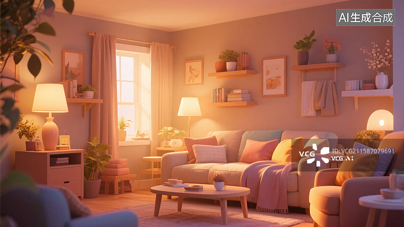 【AI数字艺术】3D卡通温馨的房间插画图片素材