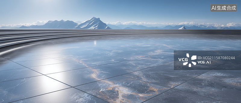 【AI数字艺术】现代屋顶与远处雪山景观图片素材