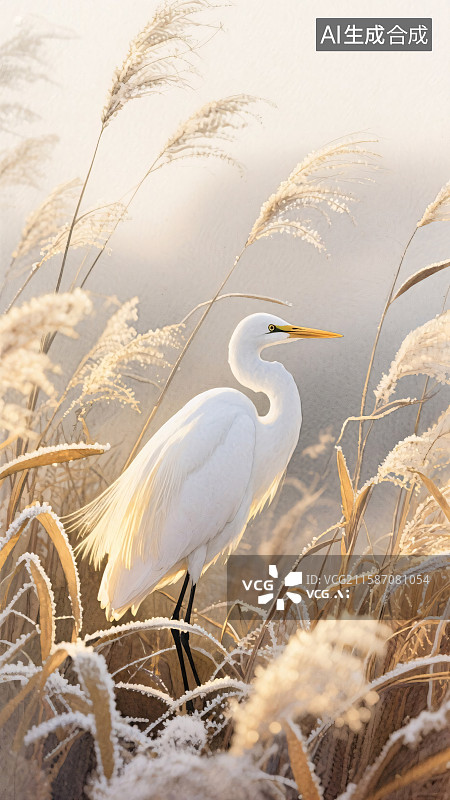 【AI数字艺术】国风芦苇寒露插画图片素材