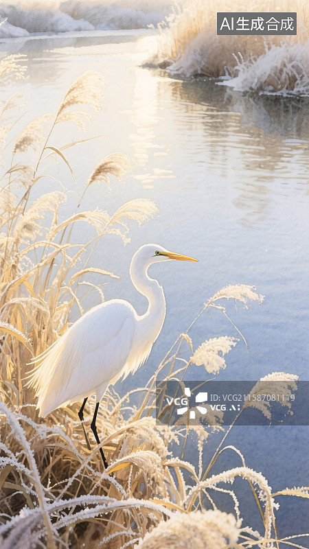 【AI数字艺术】国风芦苇寒露插画图片素材