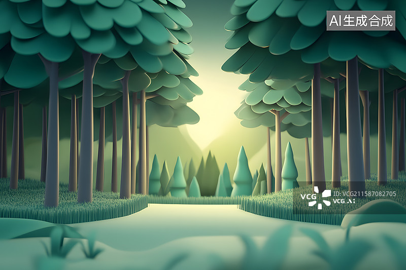 【AI数字艺术】3D松柏森林树林图片素材