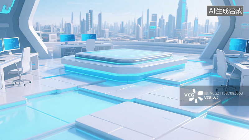 【AI数字艺术】科技发光舞台平台空间背景图片素材